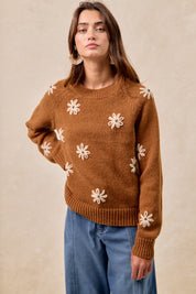Daisy Chain Reaction Embroidered Daisy Sweater in Mocha, photo 5