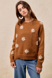 Daisy Chain Reaction Embroidered Daisy Sweater in Mocha, photo 7
