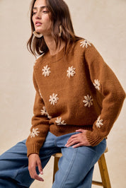 Daisy Chain Reaction Embroidered Daisy Sweater in Mocha, photo 8