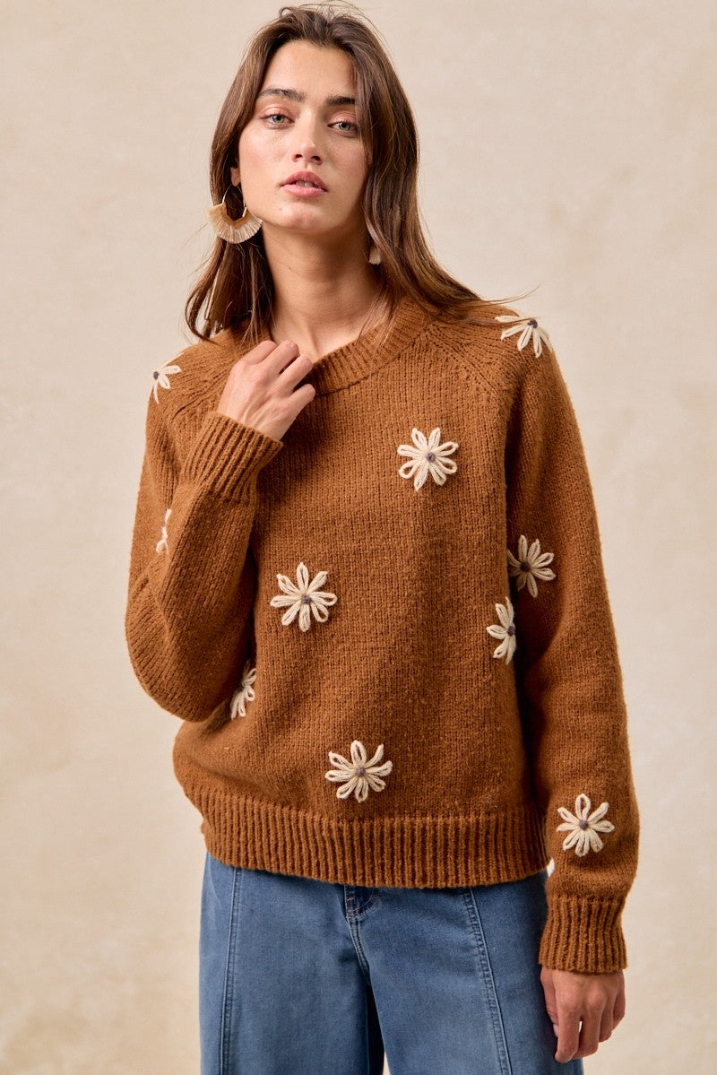 Daisy Chain Reaction Embroidered Daisy Sweater in Mocha, photo 9