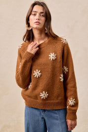 Daisy Chain Reaction Embroidered Daisy Sweater in Mocha, photo 9