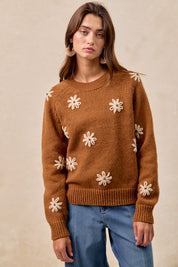 Daisy Chain Reaction Embroidered Daisy Sweater in Mocha, photo 10