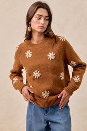 Daisy Chain Reaction Embroidered Daisy Sweater in Mocha, photo 11