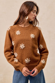 Daisy Chain Reaction Embroidered Daisy Sweater in Mocha, photo 12