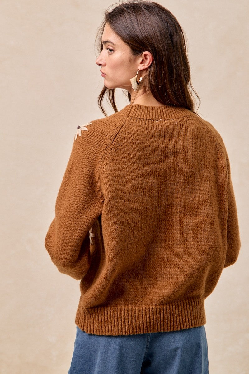 Daisy Chain Reaction Embroidered Daisy Sweater in Mocha, photo 14
