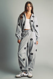 Daisy Outline Cropped Zip Hoodie in Heather Grey - product photo 4