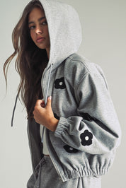 Daisy Outline Cropped Zip Hoodie in Heather Grey - product photo 5