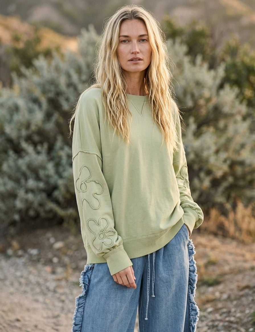 Daisy Squiggle Sleeve Pullover - Westly