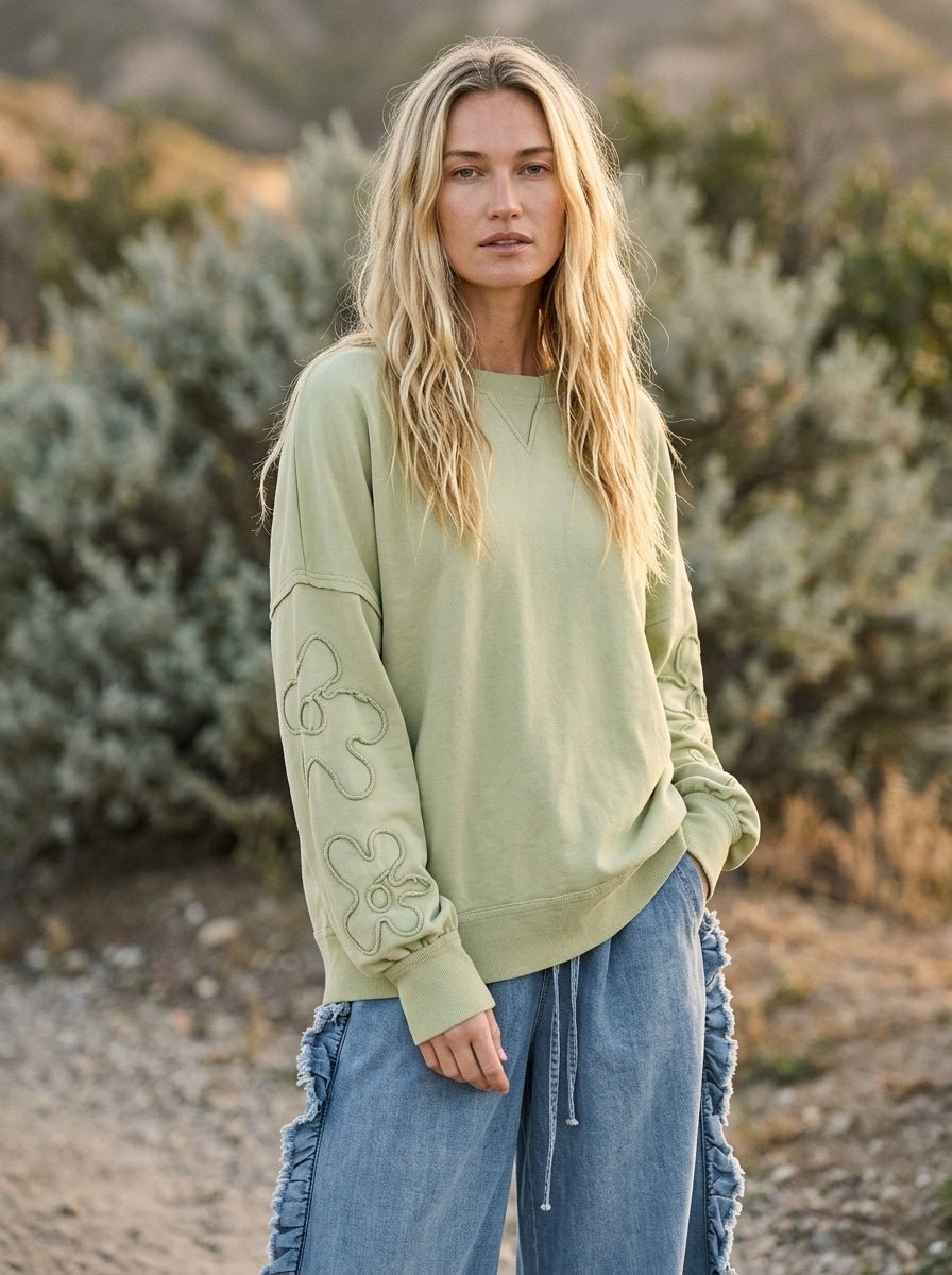 Daisy Squiggle Sleeve Pullover - Westly