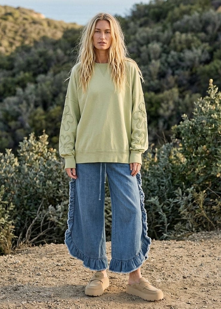 Daisy Squiggle Sleeve Pullover - Westly