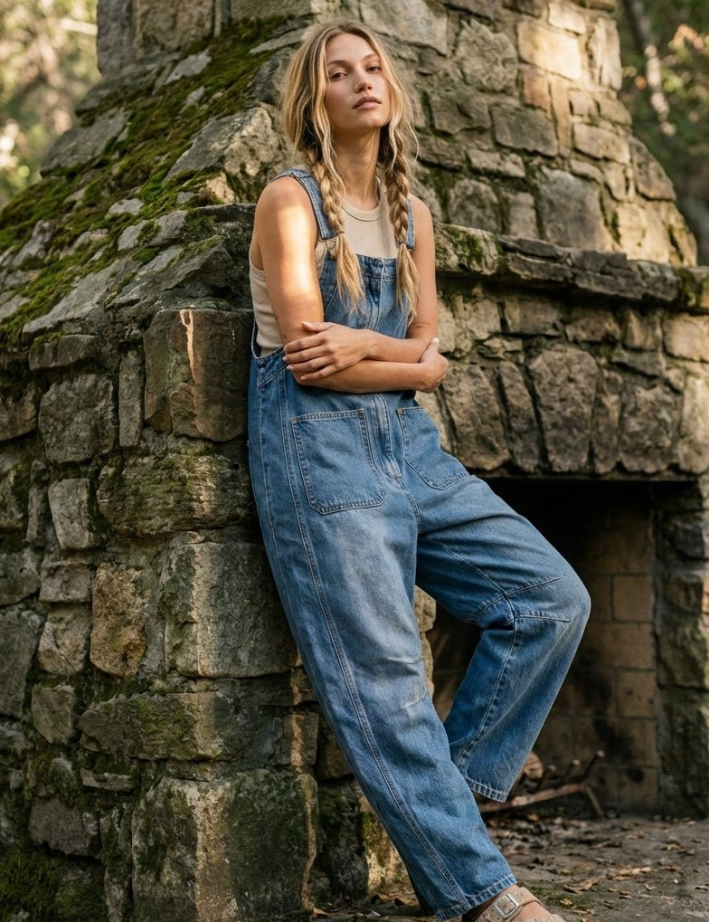 Daisy Wide - Leg Denim Overalls - Westly