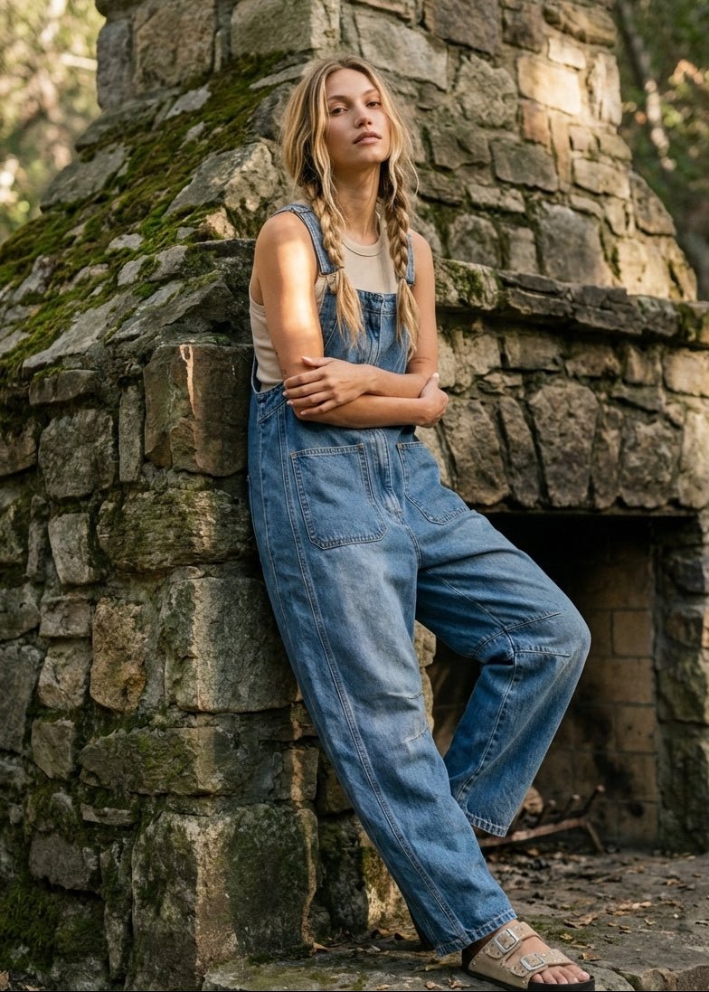 Daisy Wide - Leg Denim Overalls - Westly