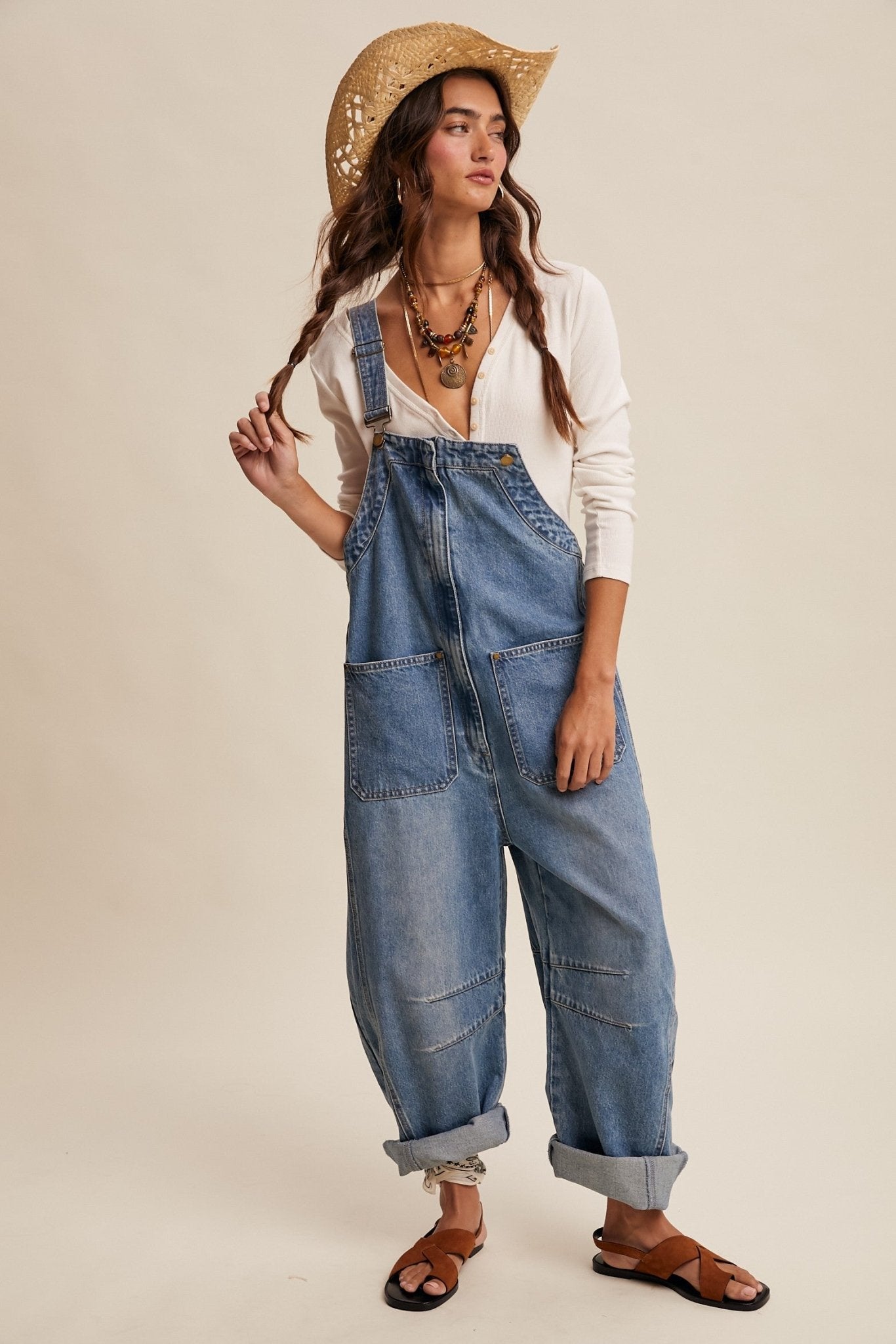 Daisy Wide - Leg Denim Overalls - Westly