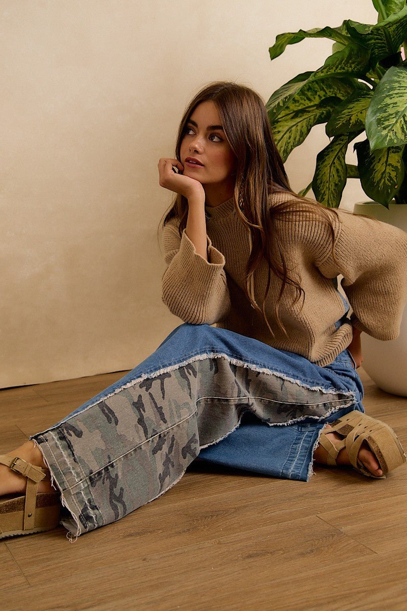 Dakota Camo Contrast Wide Leg Jeans - Westly