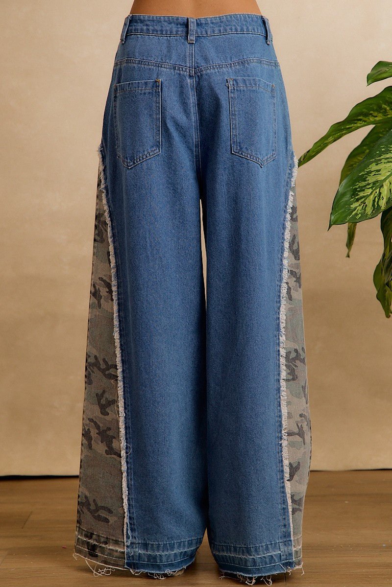 Dakota Camo Contrast Wide Leg Jeans - Westly