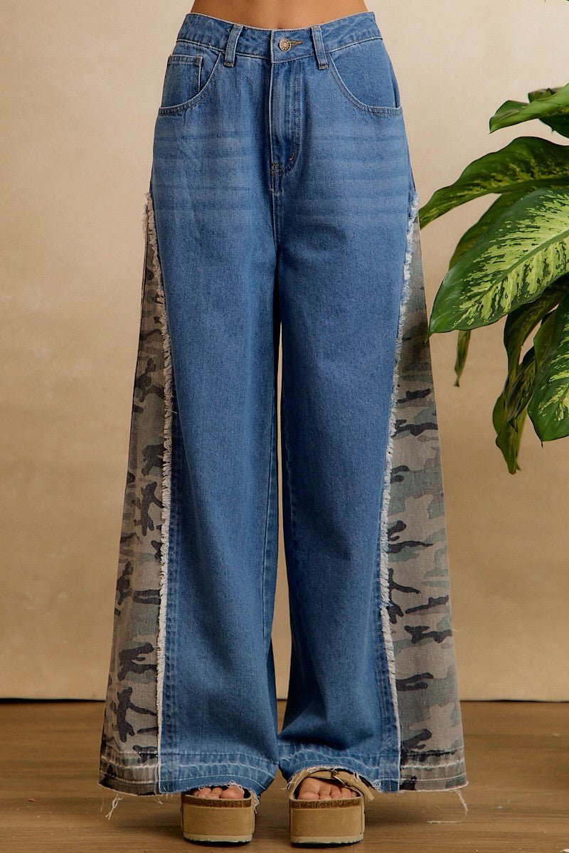 Dakota Camo Contrast Wide Leg Jeans - Westly