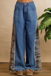 Dakota Camo Contrast Wide Leg Jeans - Westly