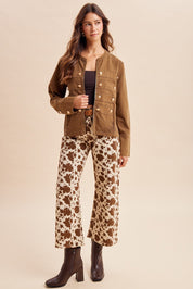 Dakota Cow Print Stretch Denim Wide Leg Pants - Westly