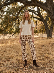 Dakota Cow Print Stretch Denim Wide Leg Pants - Westly