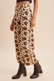 Dakota Cow Print Stretch Denim Wide Leg Pants - Westly