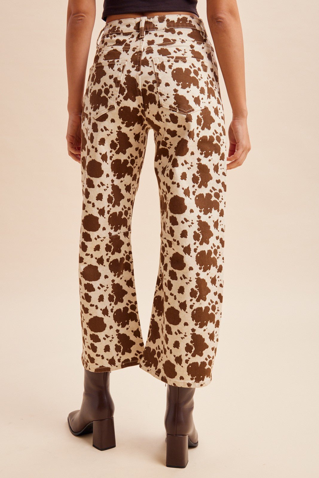 Dakota Cow Print Stretch Denim Wide Leg Pants - Westly