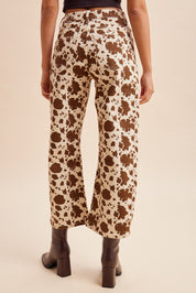 Dakota Cow Print Stretch Denim Wide Leg Pants - Westly