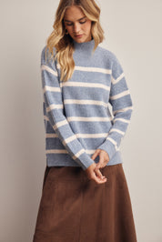 Dales Striped Mock Neck Sweater in Denim Blue, photo 4