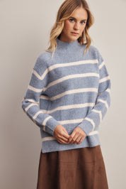 Dales Striped Mock Neck Sweater in Denim Blue, photo 6