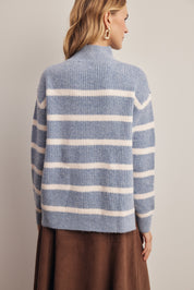 Dales Striped Mock Neck Sweater in Denim Blue, photo 9