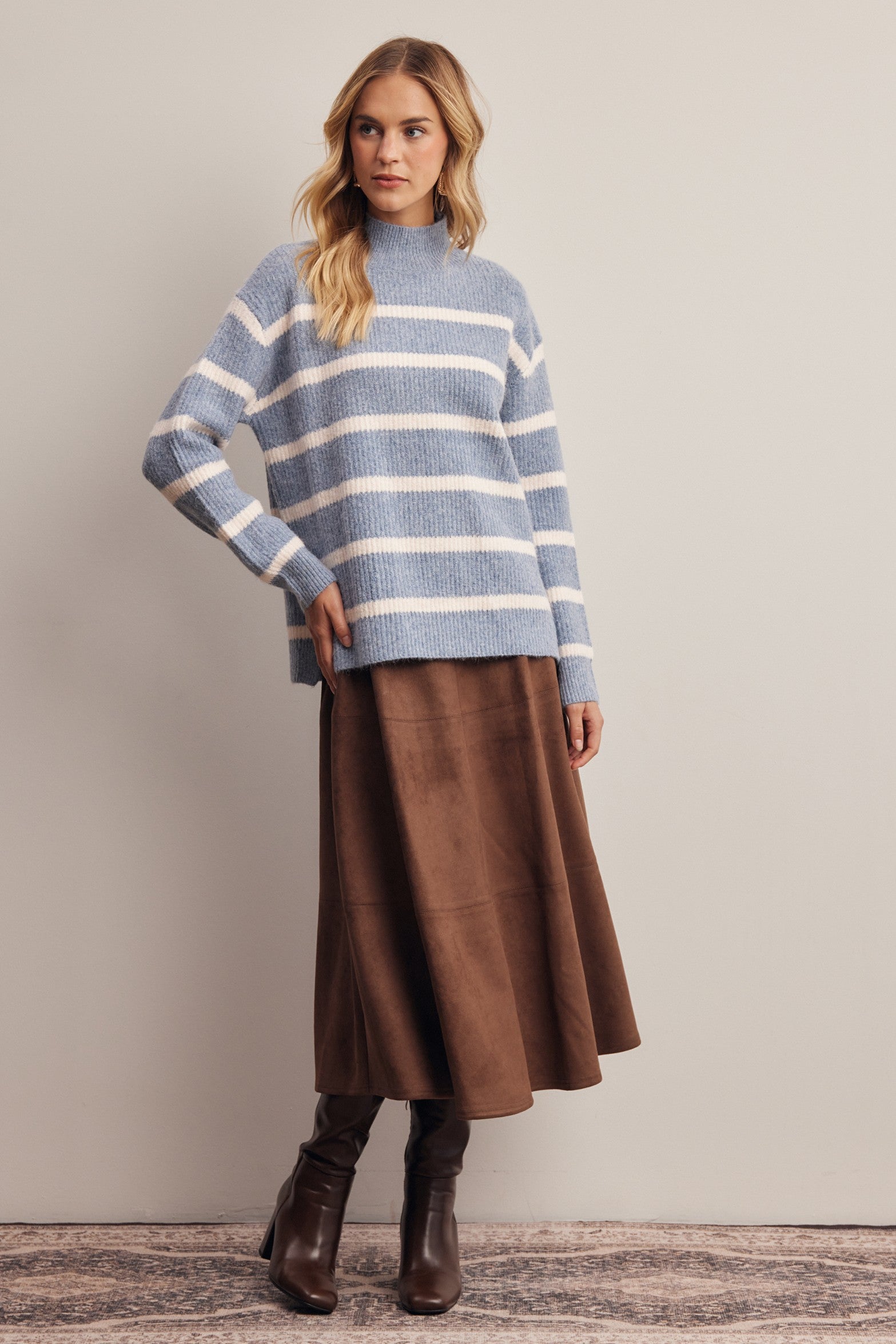 Dales Striped Mock Neck Sweater in Denim Blue, photo 10