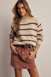 Dales Striped Mock Neck Sweater in Ecru, photo 1