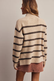 Dales Striped Mock Neck Sweater in Ecru, photo 8