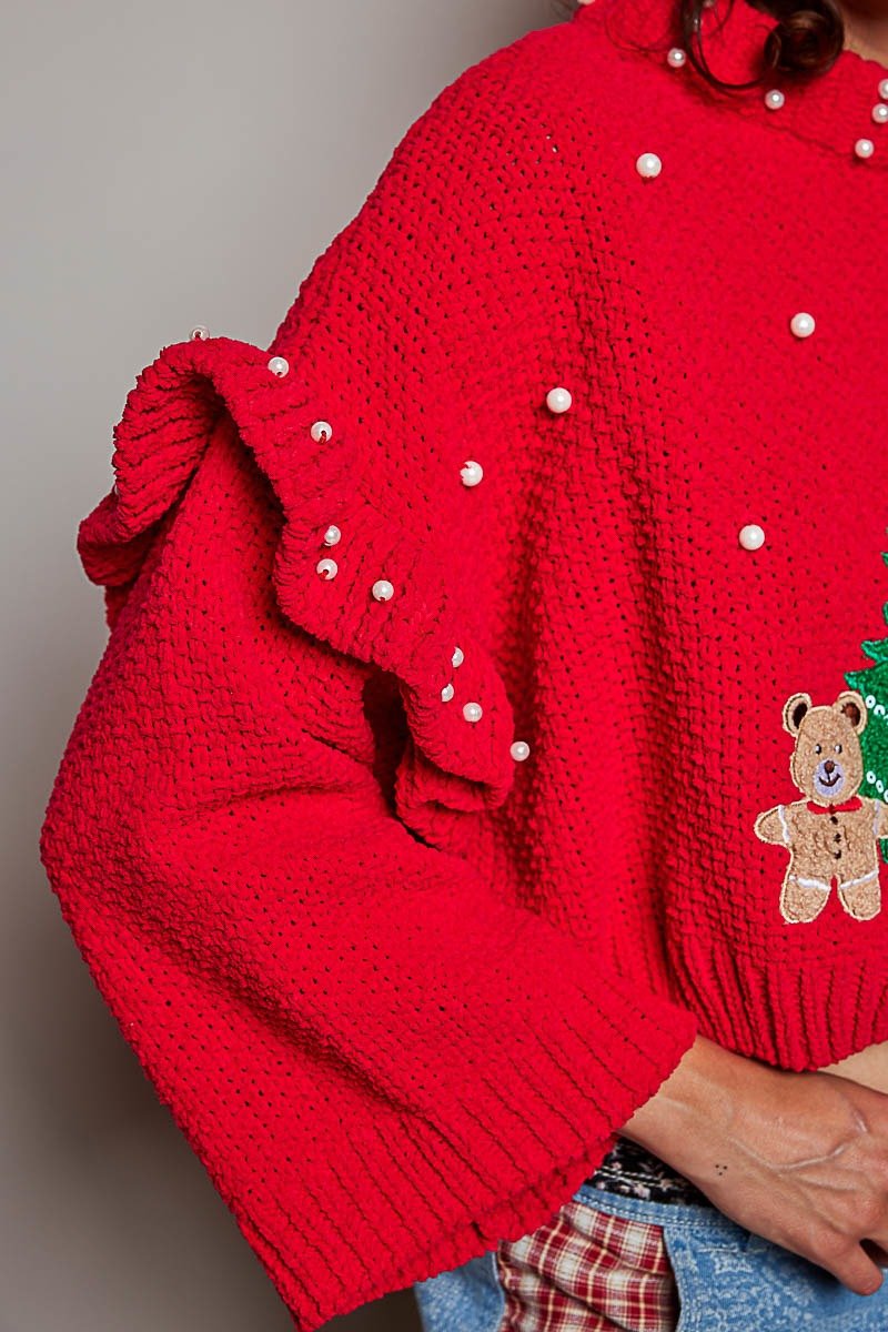 Dancin' Around The Tree Cropped Knit Sweater - Westly