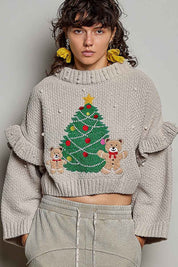 Dancin' Around The Tree Cropped Knit Sweater - Westly