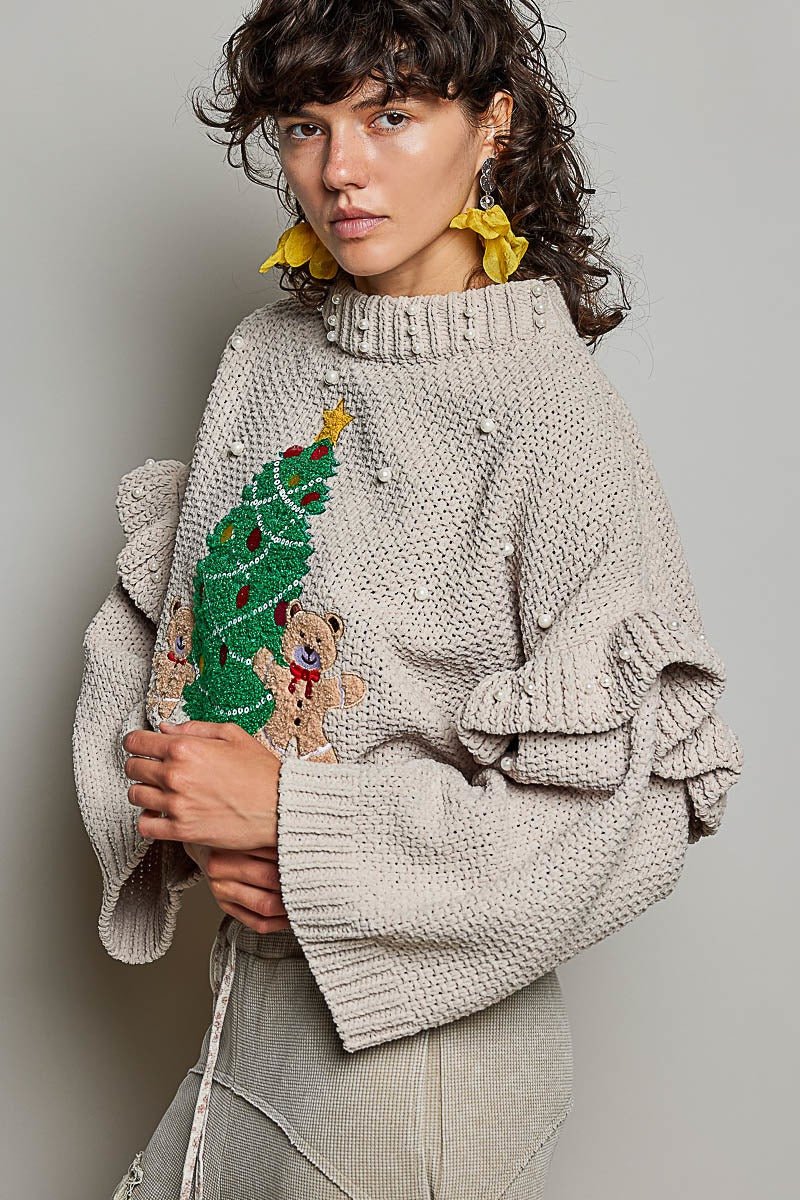 Dancin' Around The Tree Cropped Knit Sweater - Westly