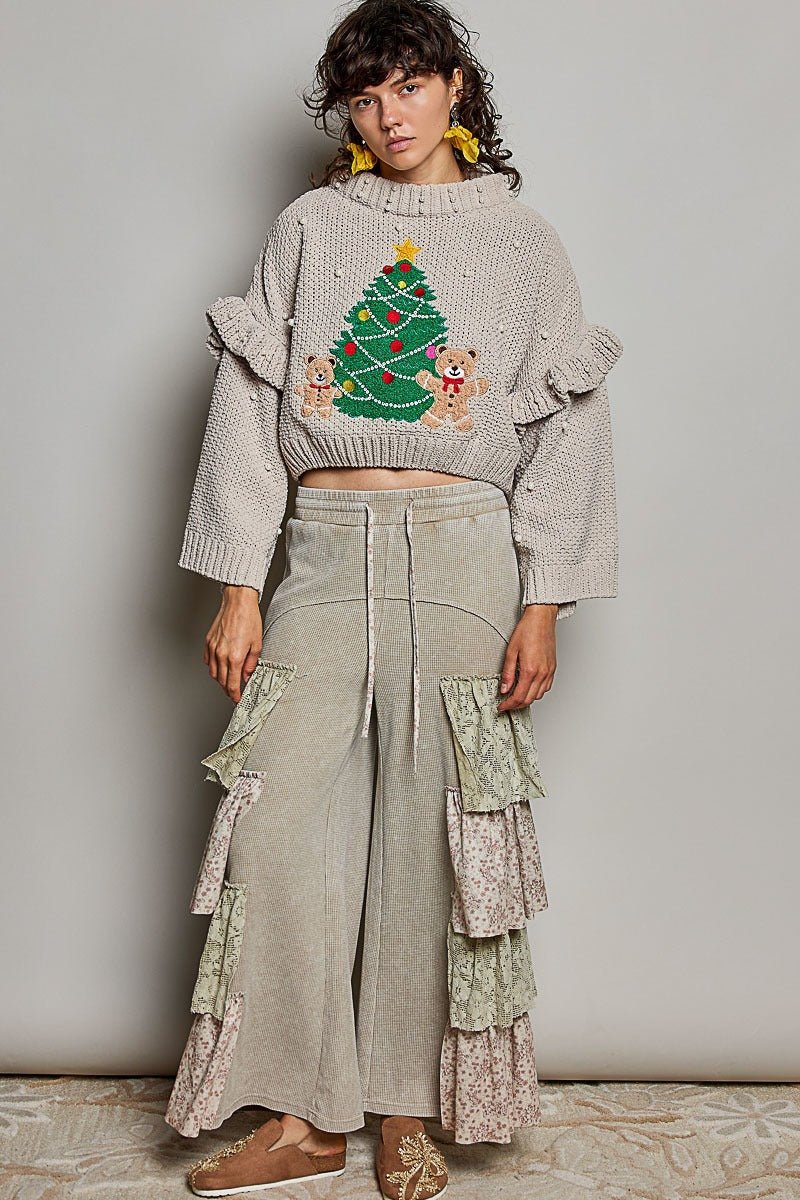 Dancin' Around The Tree Cropped Knit Sweater - Westly
