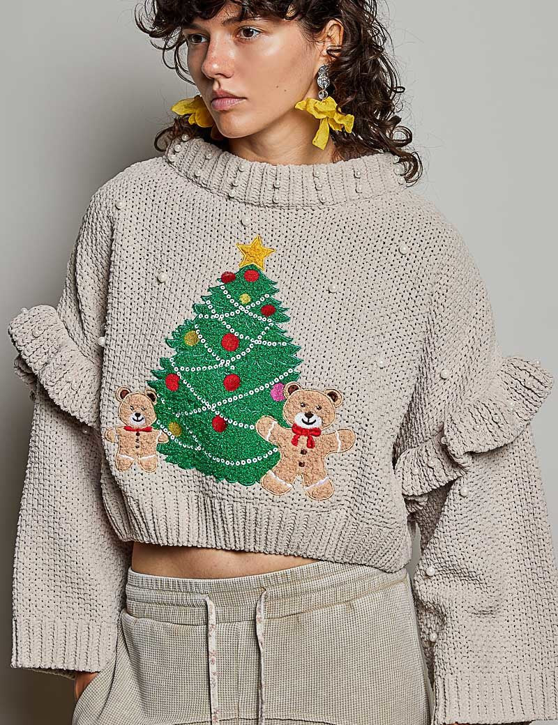 Dancin' Around The Tree Cropped Knit Sweater - Westly