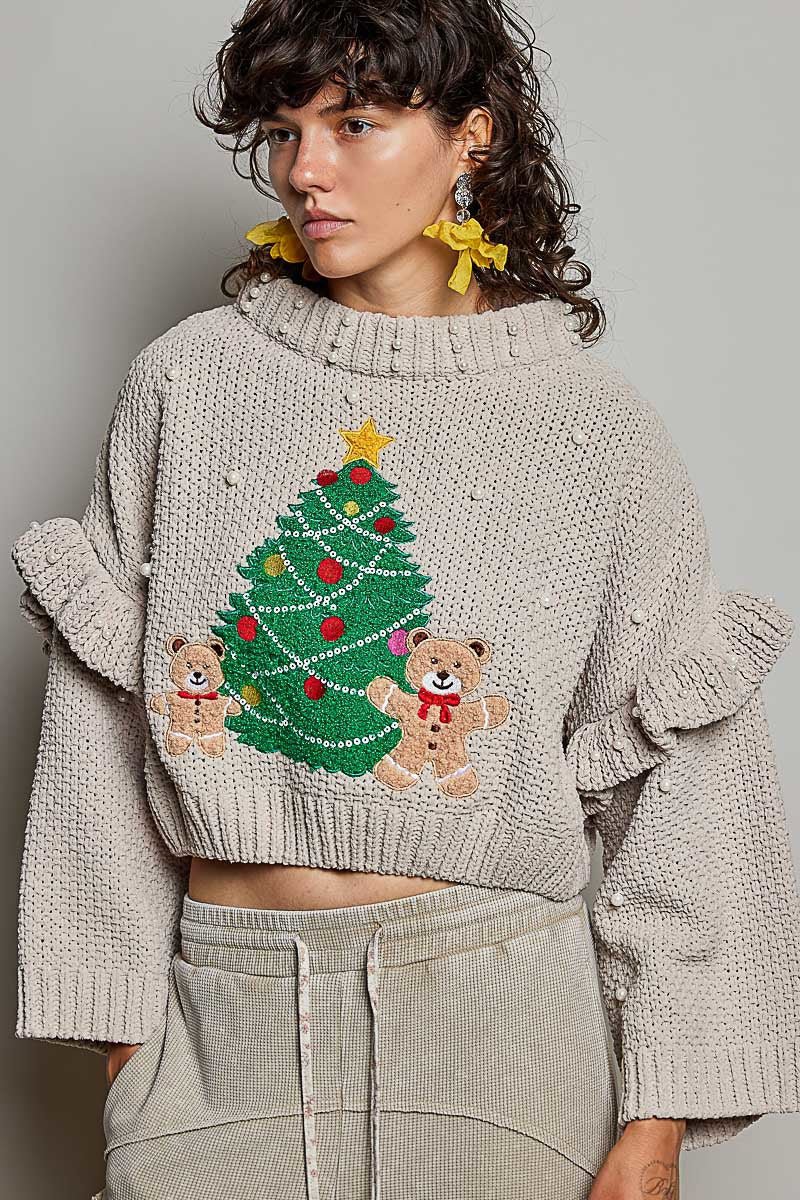 Dancin' Around The Tree Cropped Knit Sweater - Westly