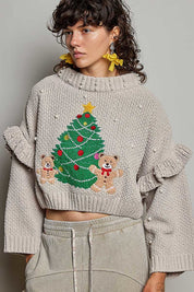 Dancin' Around The Tree Cropped Knit Sweater - Westly