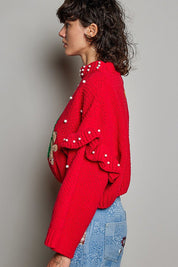 Dancin' Around The Tree Cropped Knit Sweater - Westly
