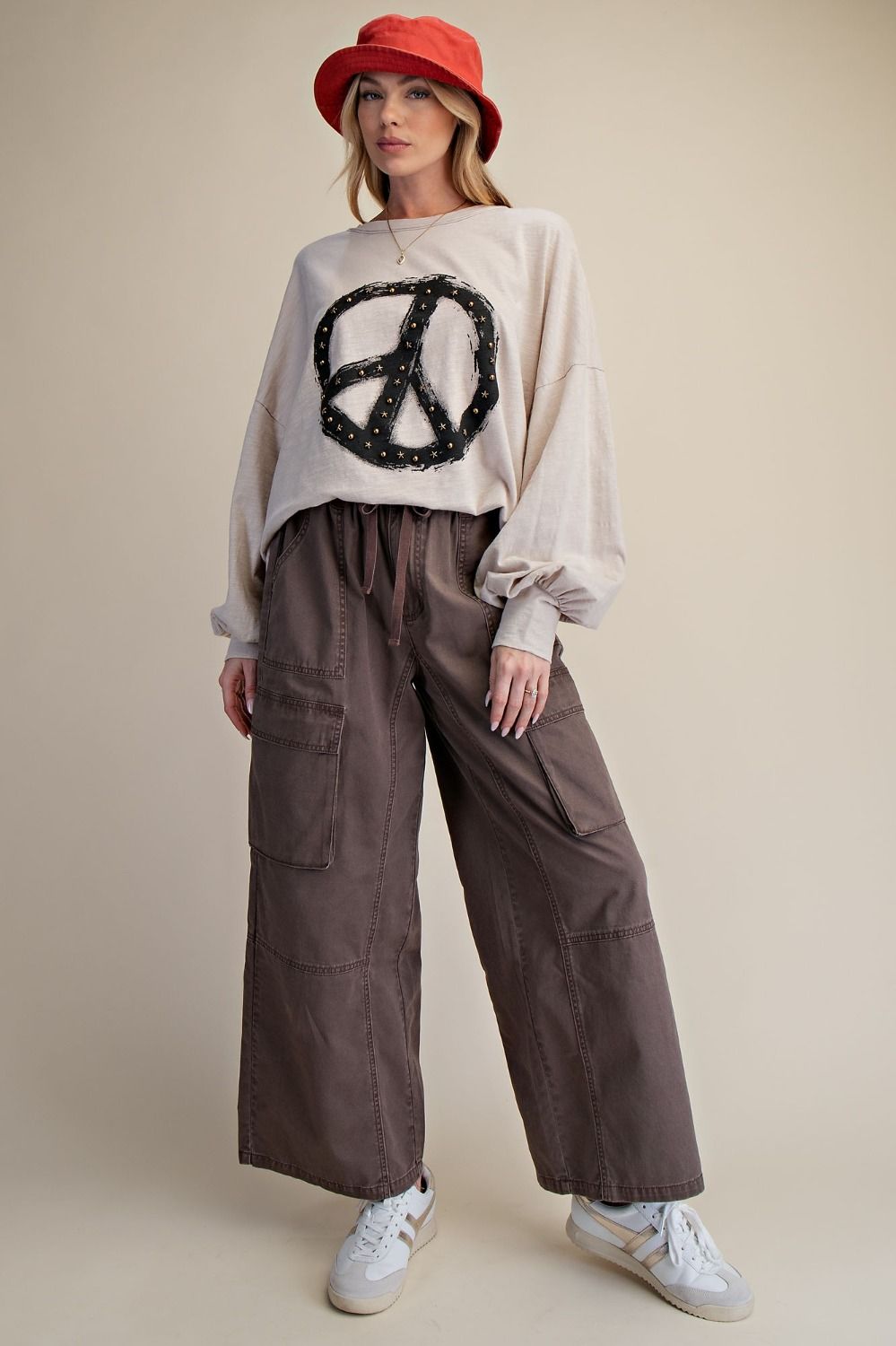Daphne Peace Sign Washed Cotton Top - Westly