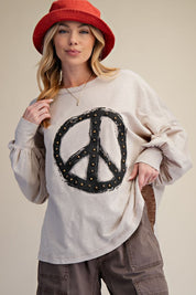 Daphne Peace Sign Washed Cotton Top - Westly