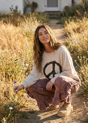 Daphne Peace Sign Washed Cotton Top - Westly