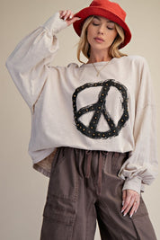 Daphne Peace Sign Washed Cotton Top - Westly