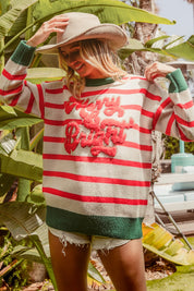 December Club Merry & Bright Stripe Sweater - Ivory Red