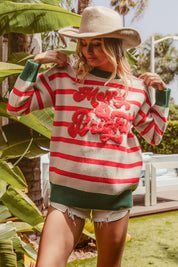 December Club Merry & Bright Stripe Sweater - Ivory Red