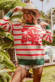 December Club Merry & Bright Stripe Sweater - Ivory Red