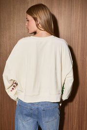 Deck the Halls Christmas Motif Cropped Sweatshirt in Cream — product photo 03