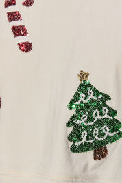 Deck the Halls Christmas Motif Cropped Sweatshirt in Cream — product photo 05