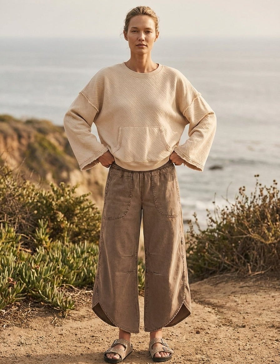 Del Mar Soft Texture Raw Edge Oversized Top - Westly
